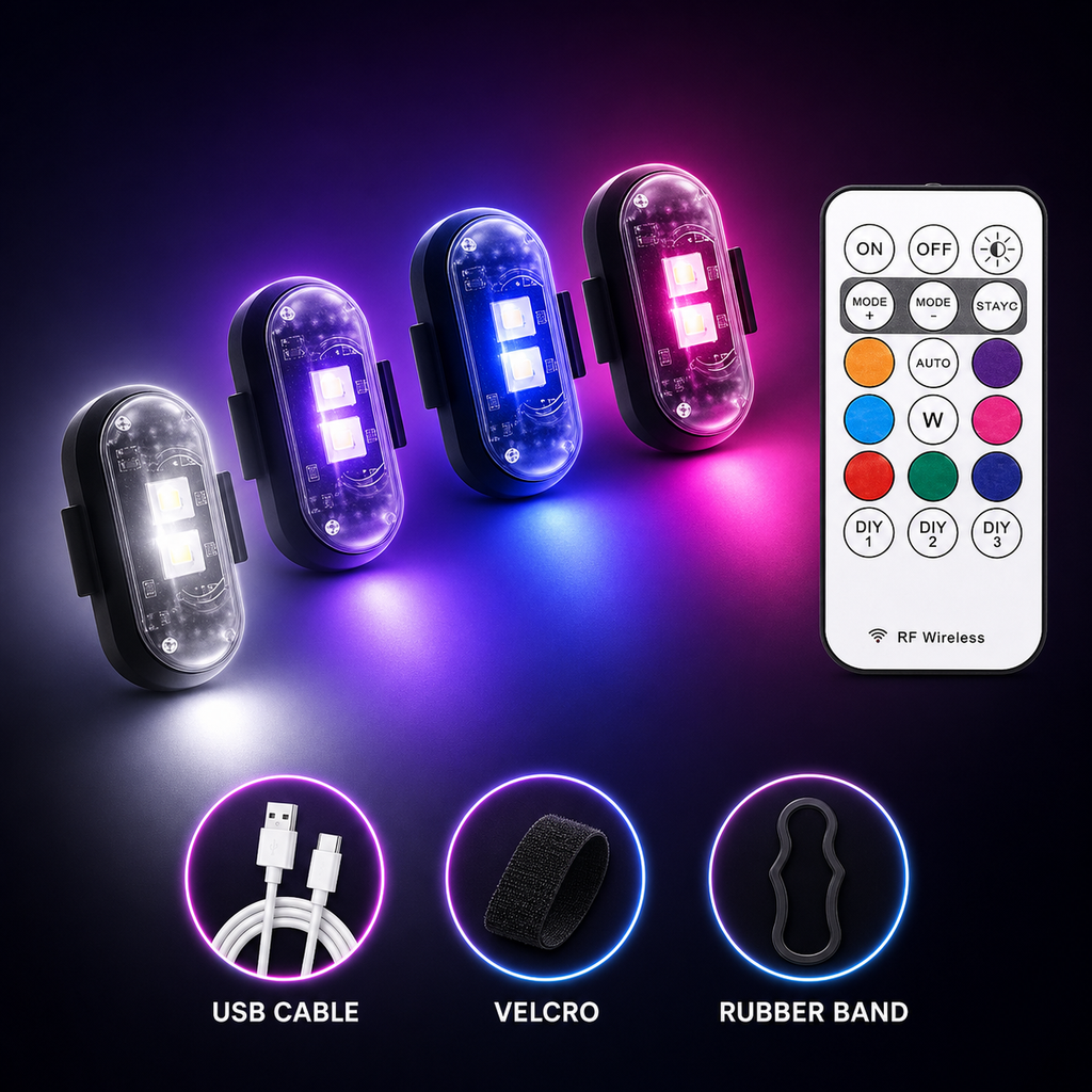Wireless RGB Strobe Lights (4-Pack) – 8 Colors, Remote Control & Waterproof