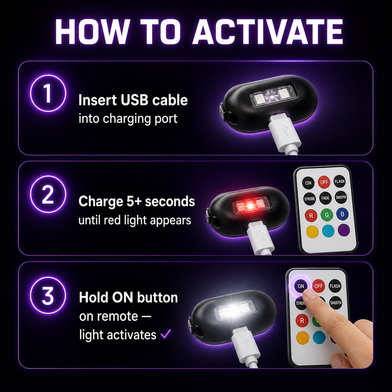 Wireless RGB Strobe Lights (4-Pack) – 8 Colors, Remote Control & Waterproof